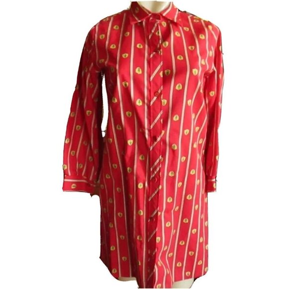 Small Vintage 1970's Women's Dress BLOOD RED MEDALLION PRINT MOD TOP Shirt DRESS - Picture 1 of 5